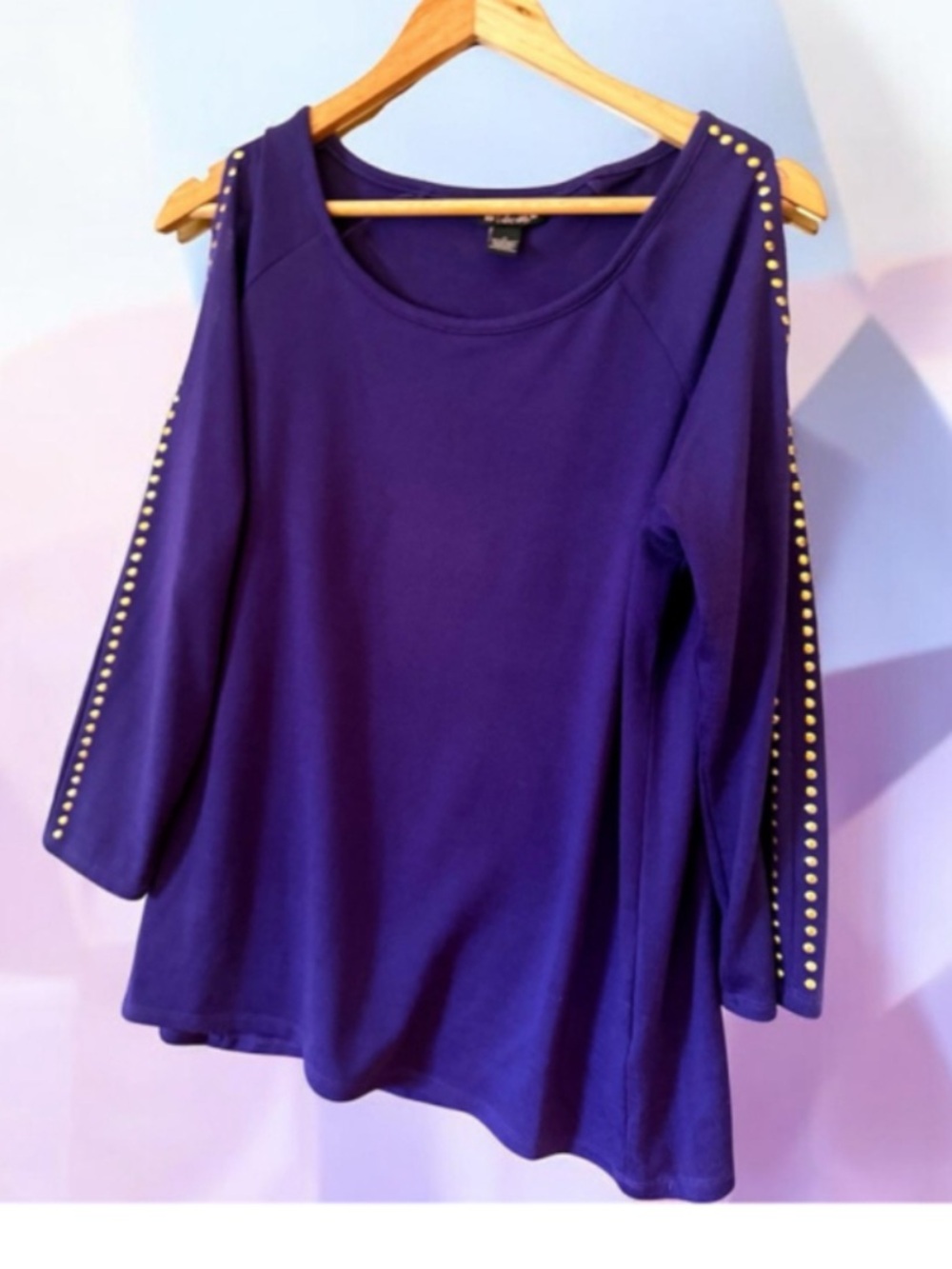 BYdesign Purple Cold Shoulder Long Sleeve Tee Large